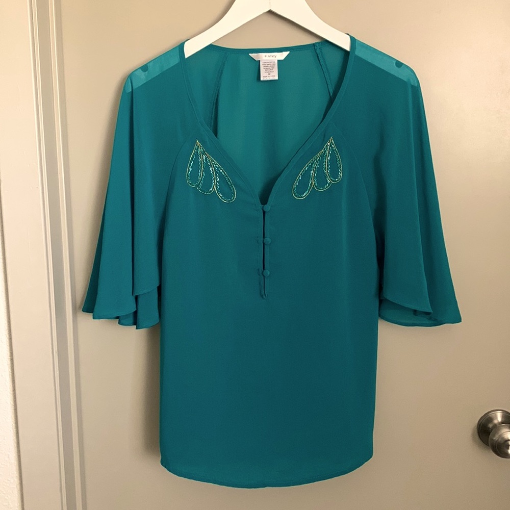 Teal blouse with beaded detail front. Size S